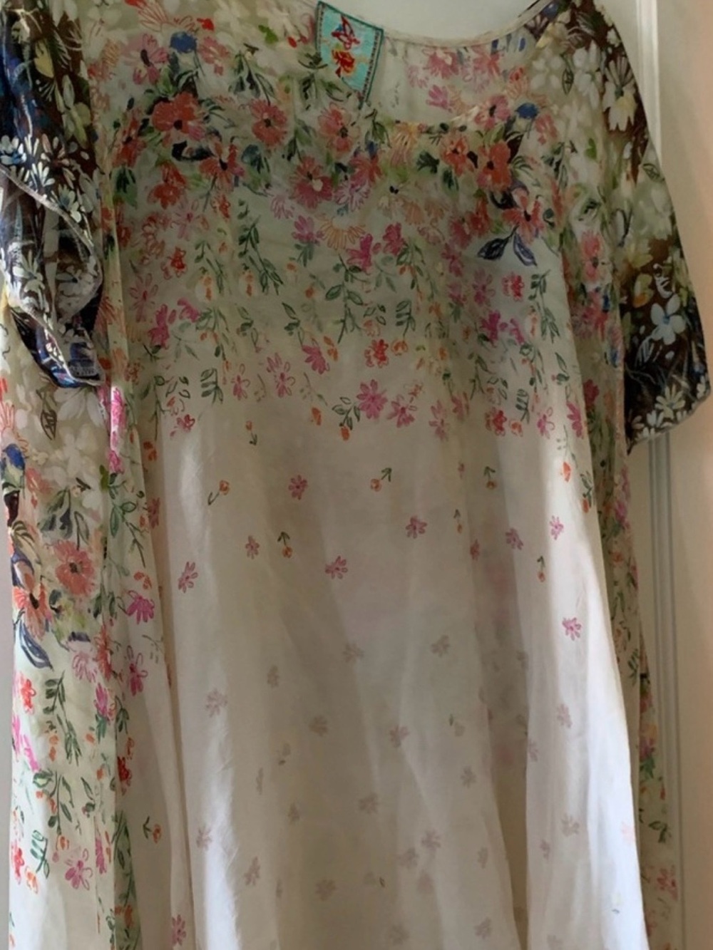 Johnny Was Floral neckline Top in Cream with Multicolor Accents